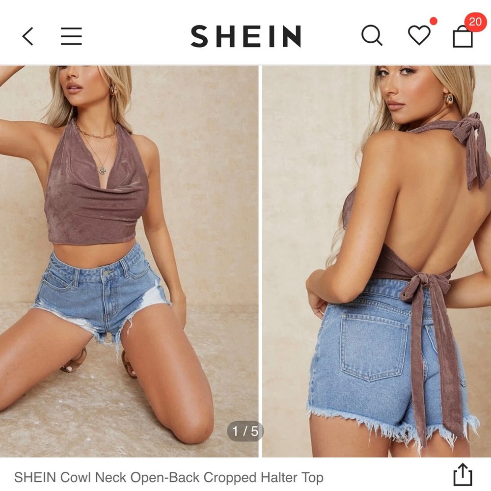 SHEIN Cowl Neck Open-Back Cropped Halter Top